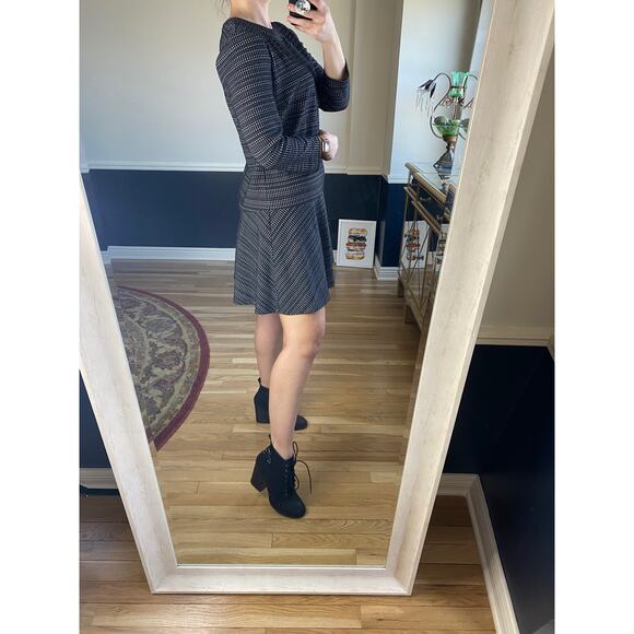 Loft black and white striped long sleeve flounce dress - Picture 3 of 8